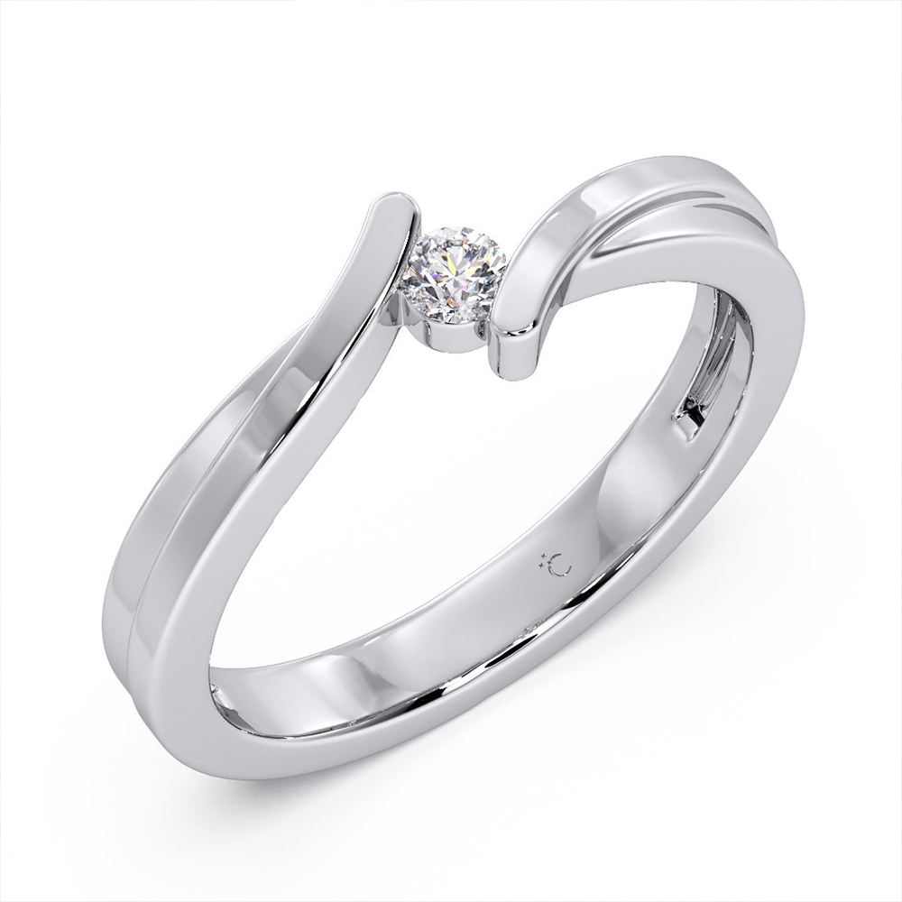 Modern platinum solitaire diamond ring